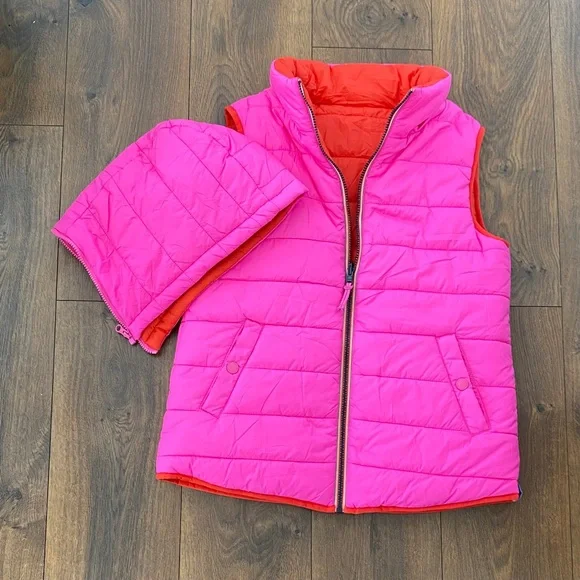 Boden Reversible Orange and Pink Puffer Vest size 4 removable hood New! - Picture 5 of 10